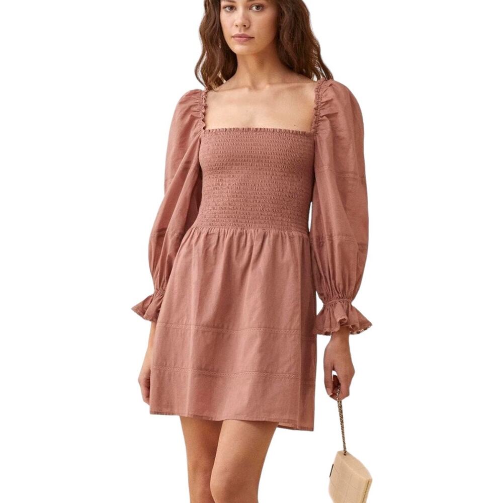 Reformation Dunes Dress Praline Smocked Mini Dress Size 2 NWOT